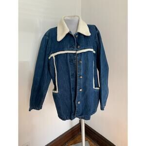 VTG Blue Denim Chore Jacket Coat Sherpa Shearling Womens XL Button Western Jean